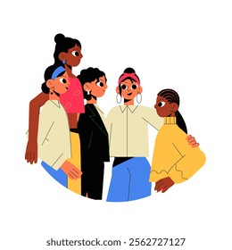 Group Of Women Hugging And Smiling Together In Flat Vector Illustration Symbolizing Friendship, Unity, And Empowerment, Isolated On White Background