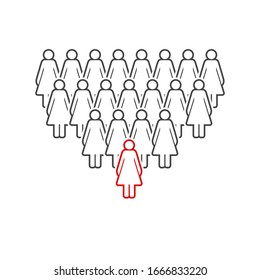 A group of women line icon, the leader in front is highlighted in red. Vector illustration.