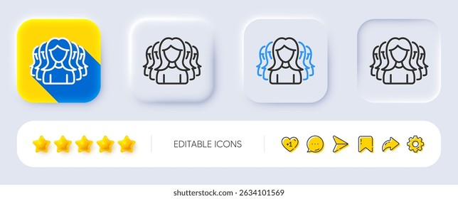 Group of Women line icon. Neumorphic, Flat shadow, 3d buttons. Human communication symbol. Teamwork sign. Line women Group icon. Social media icons. Vector