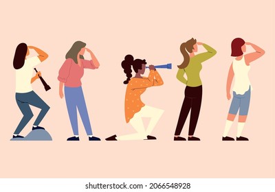 group women looking a future, set