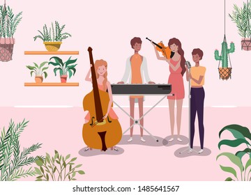 group of women playing instruments characters