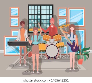 group of women playing instruments in the room