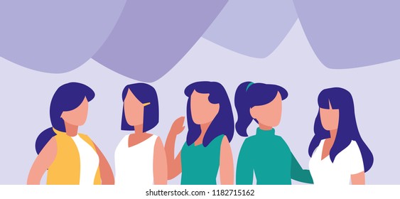 group of women posing characters