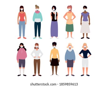 group women in protective medical face masks vector illustration