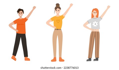 Group of women protest against gender violence. Angry girls holding a banner with text. Civil resistance. Hand drawn cartoon illustration. Female community. Concept of protest, democracy, rights.