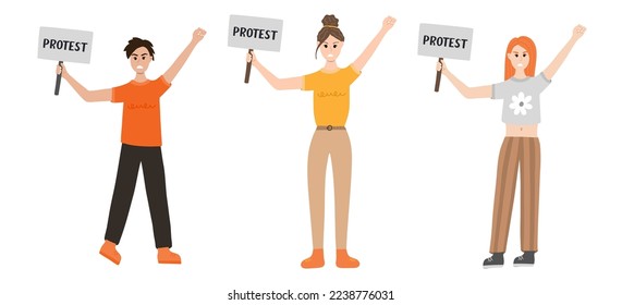 Group of women protest against gender violence. Angry girls holding a banner with text. Civil resistance. Hand drawn cartoon illustration. Female community. Concept of protest, democracy, rights.