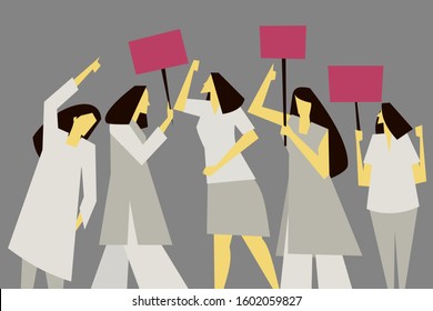 Group of women protest with holding placards