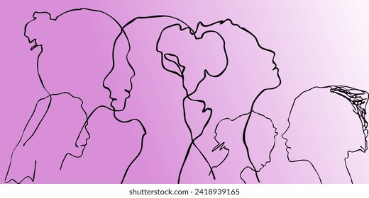 Group of women silhouette. Diversity concept of different woman. Art poster.