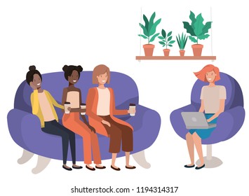 group of women in sofa drinking coffee