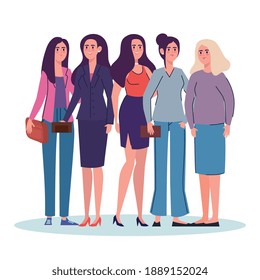 group of women standing avatars characters vector illustration design