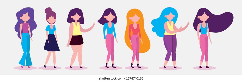 group women standing characters on white background vector illustration