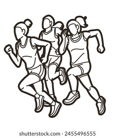 Group of Women Start Running Runner Action Jogging Together Cartoon Sport Graphic Vector
