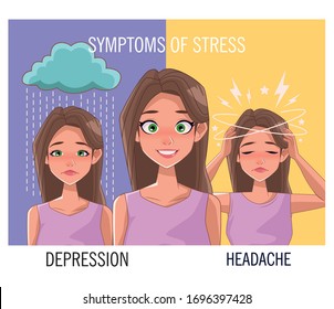 Group Of Women With Stress Symptoms Vector Illustration Design