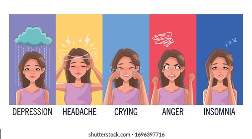 group of women with stress symptoms vector illustration design