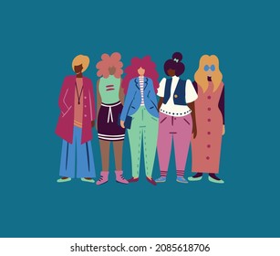 Group of women, teamwork, leadership, friendly, young. Vector illustration for your projects.