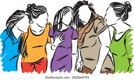 group of women together friends happy enjoying vector illustration