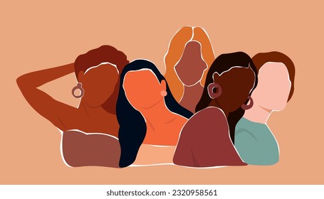 A group of women together. Lovely different female strength. Abstract contemporary vector graphics.