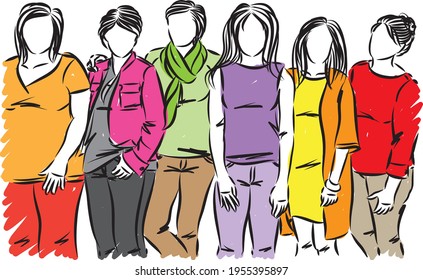 group of women together modeling having fun vector illustration