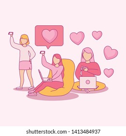 group of women using laptop and smartphone device