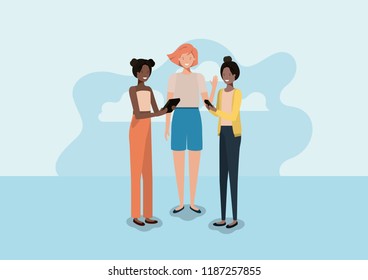 group of women using smartphone