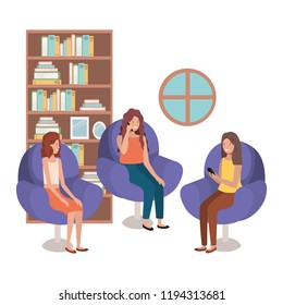 group of women using technology in the livingroom