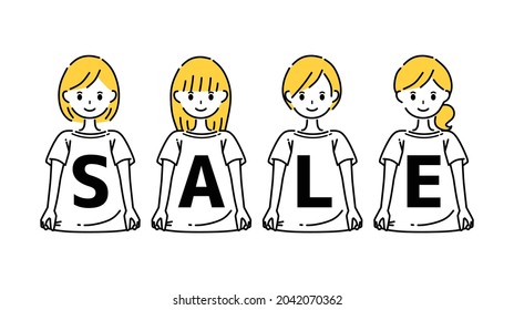 A group of women wearing sale T-shirts.