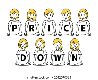 A group of women wearing sale T-shirts.