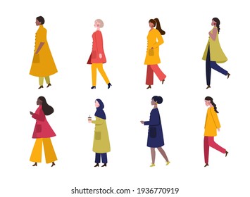 A group of women who are with various clothing, fashion and culture