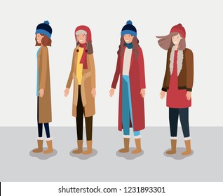 group of women with winter clothes