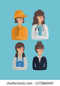 group of women workers avatars characters