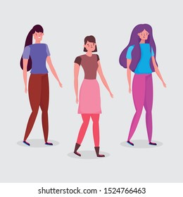 group women young female - happy friendship day flat design vector illustration