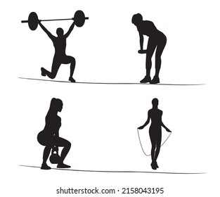 group of women's  gym workout silhouette design. health and wellbeing concept.