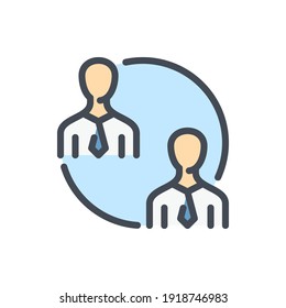 Group work and Partnership color line icon. Two business person in circle vector outline colorful sign.