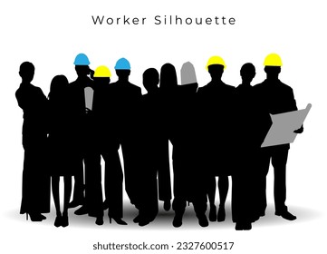 Group of worker people silhouette. Celebration and holiday element illustration. Fit for element, background, banner, backdrop, cover. Vector Eps 10