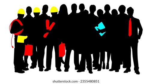 Silhouette de grupo de trabajadores. Ilustración de elemento de celebración y vacaciones. Ajustar para elemento, fondo, pancarta, fondo, cubierta. Vector Eps 10