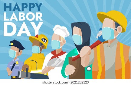 group of worker wearing mask suitable for Labor or mayday Illustration