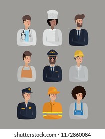 group of workers avatars characters