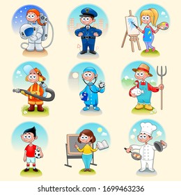 Group of workers for children. Vector illustration