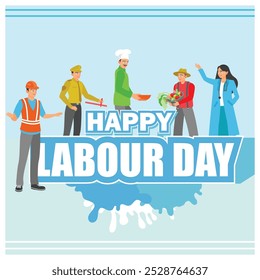 A group of workers gathered together. Celebrating International Labor Day. Labor Day concept. Flat vector illustration.