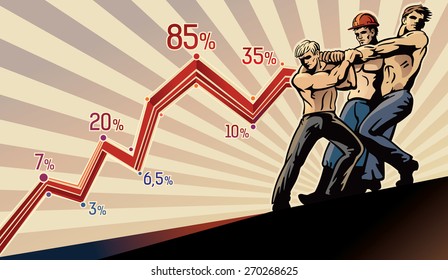 Trabajadores de grupo, eleve la línea gráfica.
