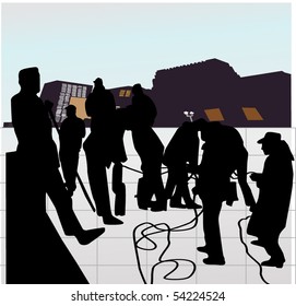 A group of workers on the street
