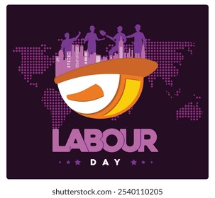 Group of workers and safety helmets. Commemorating International Labor Day. Labor Day concept. Flat vector illustration.