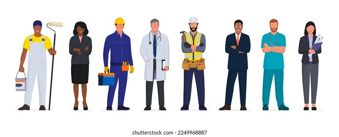 Group of workers standing together, collaboration and career concept