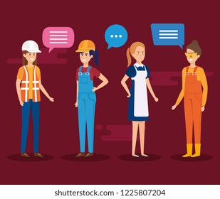 group of workers talking characters