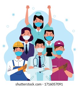 Group Workers Using Face Masks Vector Stock Vector (Royalty Free ...