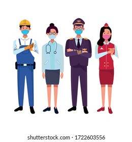 Group Workers Using Face Masks Covid19 Stock Vector (Royalty Free ...