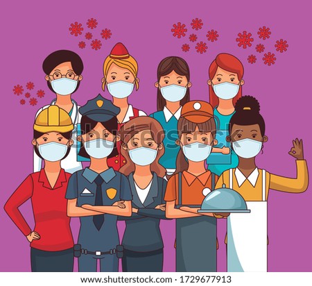 group of workers using face masks for covid19 vector illustration design