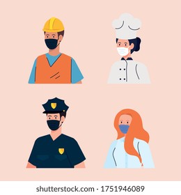 group workers wearing medical mask against covid 19 pandemic vector illustration design