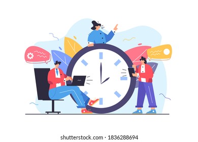 A group of workers are working on projects on time