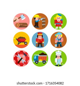 Group of working characters celebrating working day of 1st of May.